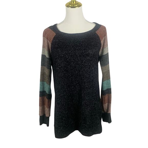 Pink Clover Tops - Pink Clover Black Heather w/ Multicolor Long Sleeves Loose Fit Top Size Small